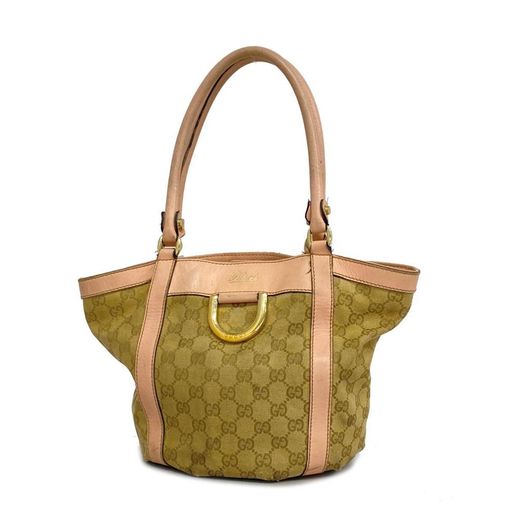 Gucci Beige Monogram Canvas Tote with Pink-Tan Leather Trim